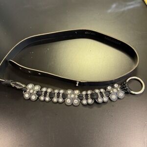 Antoniazzi Firenze Black Leather Belt Silver Charm Medallions Made in Italy sz L